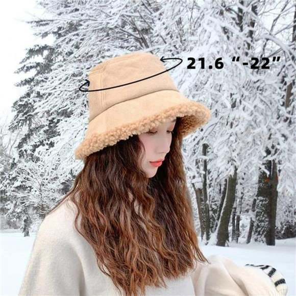 Women\'s Winter Fluffy Bucket Hat with Faux Fur Reversible Cap,  Black main image 7